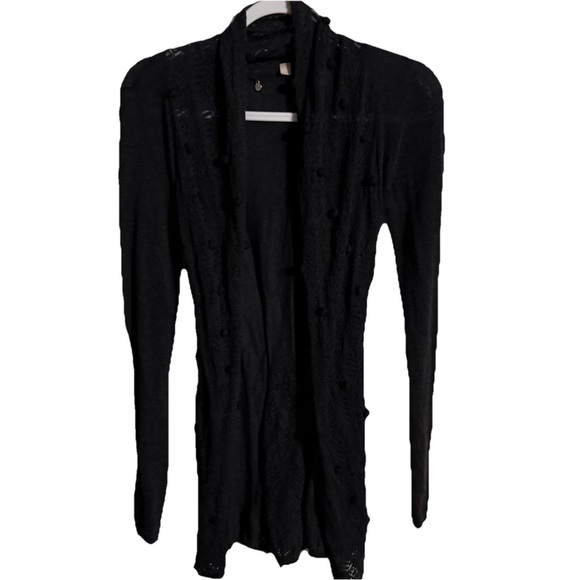 Anthropologie Sweaters - Anthropologie Knitted & Knotted Womens XS Charcoal Gray Lace Belted Cardigan